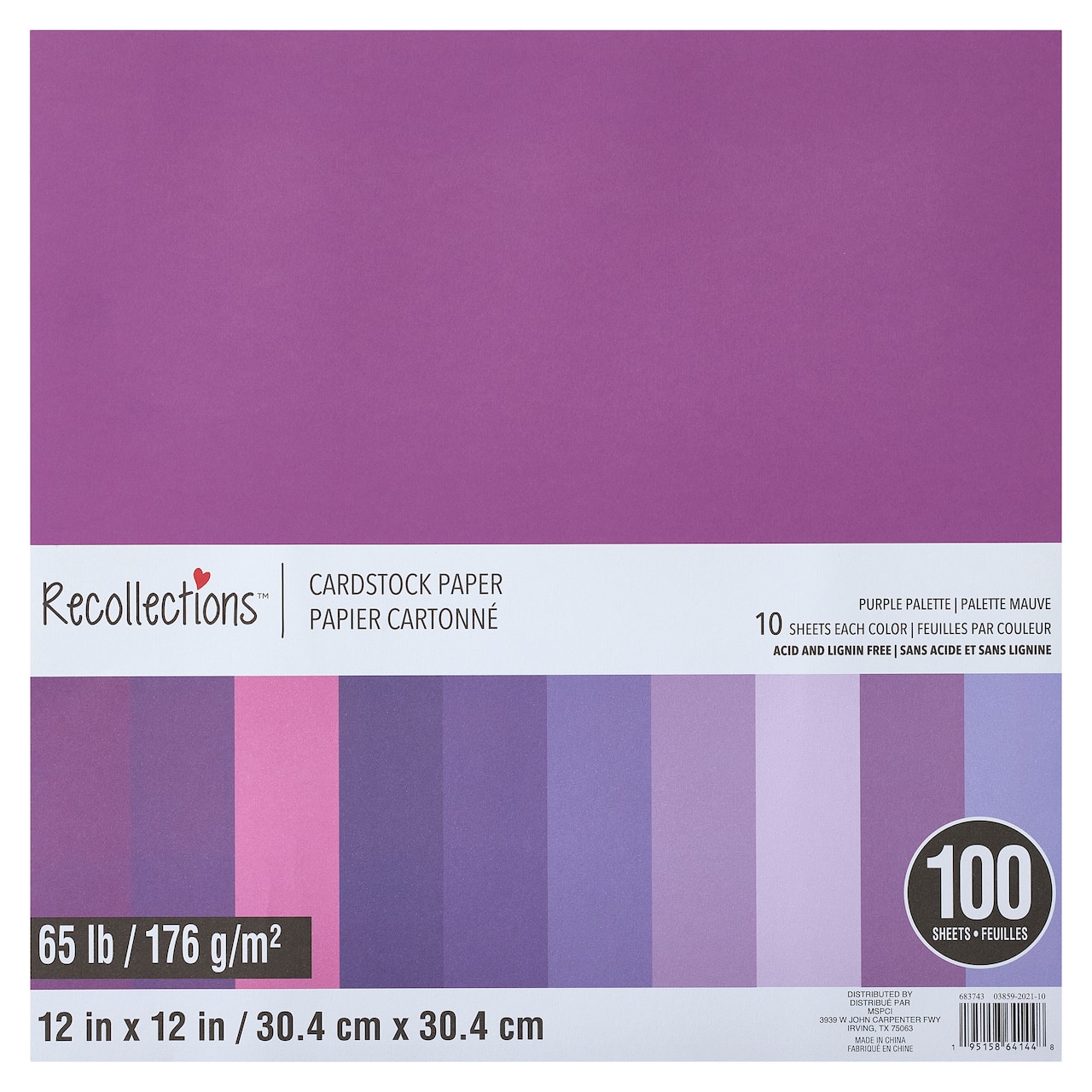 9 Packs: 100 ct. (900 total) Purple Palette 12" x 12" Cardstock Paper by Recollections™